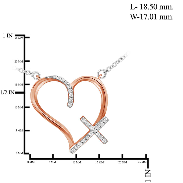 JewelonFire 1/10 Ctw White Diamond Open Heart Cross Pendant in Two-Tone Sterling Silver