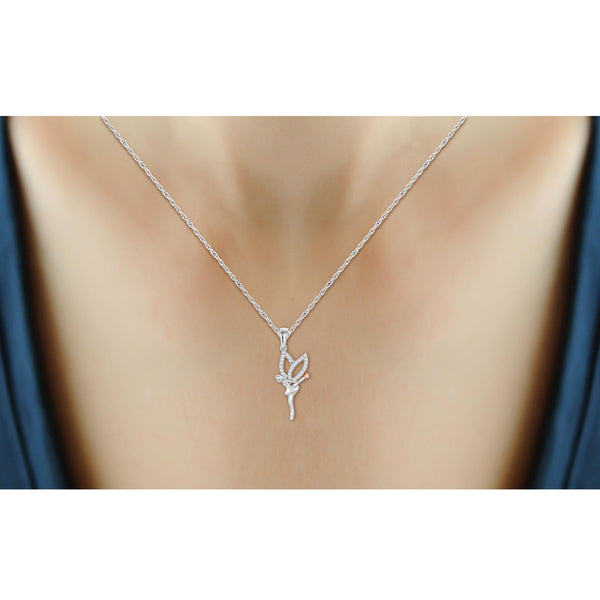 JewelonFire 1/10 Ctw White Diamond Angel Necklace in Two Tone Sterling Silver