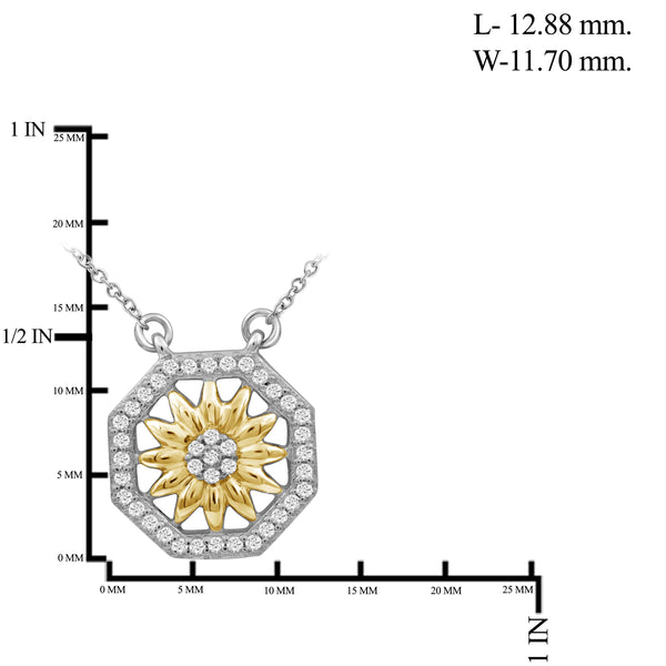 JewelonFire 1/7 Carat T.W. White Diamond Two Tone Silver Flower Octagon Pendant