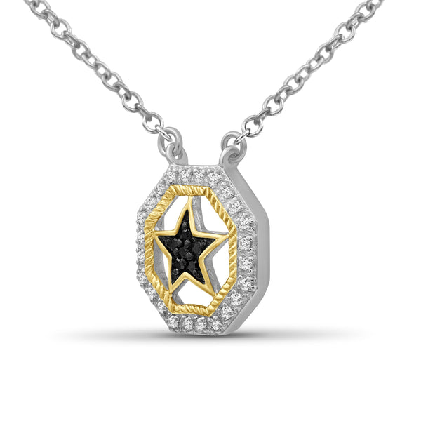 JewelonFire 1/10 Carat T.W. Black And White Diamond Two Tone Silver Star Octagon Pendant