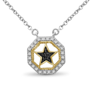 JewelonFire 1/10 Carat T.W. Black And White Diamond Two Tone Silver Star Octagon Pendant