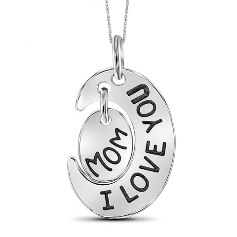 JewelonFire Sterling Silver I Love You Mom Pendant - Assorted Colors