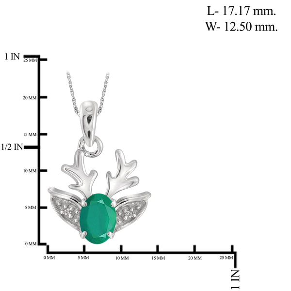 JewelonFire 0.40 Carat T.G.W. Genuine Emerald and Accent White Diamond Sterling Silver Reindeer Pendant - Assorted Colors