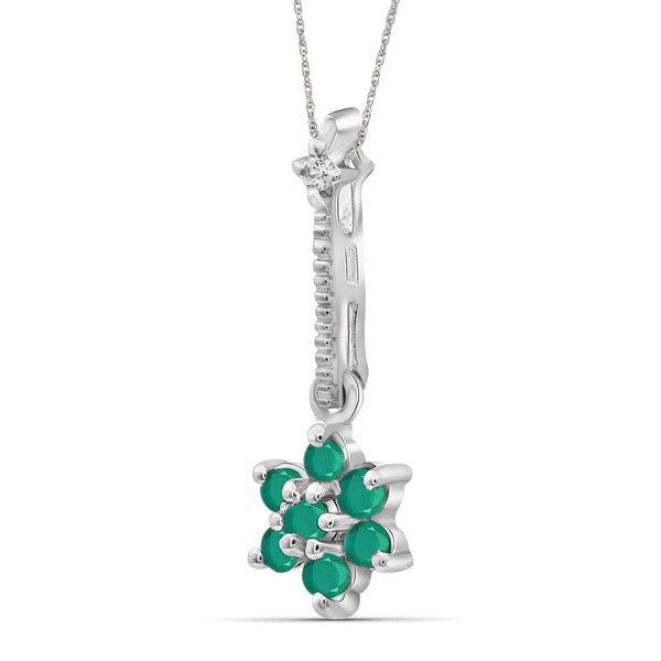 JewelonFire 0.50 Carat T.G.W. Genuine Emerald and Accent White Diamond Sterling Silver Flower Pendant - Assorted Colors
