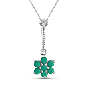 JewelonFire 0.50 Carat T.G.W. Genuine Emerald and Accent White Diamond Sterling Silver Flower Pendant - Assorted Colors