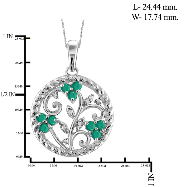 JewelonFire 0.50 Carat T.G.W. Emerald And 1/20 Carat T.W. White Diamond Sterling Silver Flower Pendant - Assorted Colors