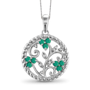 JewelonFire 0.50 Carat T.G.W. Emerald And 1/20 Carat T.W. White Diamond Sterling Silver Flower Pendant - Assorted Colors