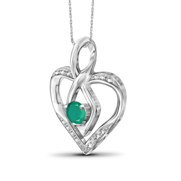 JewelonFire 0.30 Carat T.G.W. Genuine Emerald and Accent White Diamond Sterling Silver Heart Pendant - Assorted Colors