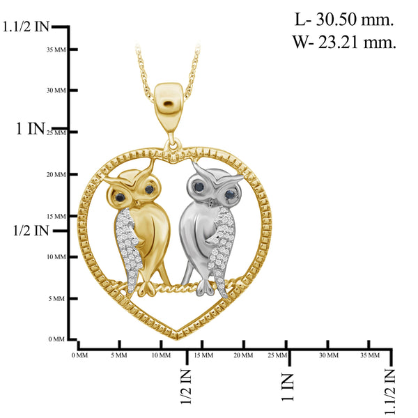 JewelonFire 1/7 Ctw Multi Color Diamond Two Tone Sterling Silver Owl Heart Pendant