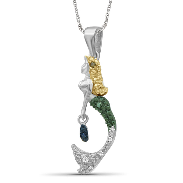 JewelonFire 1/20 Carat T.W. Multicolor Diamond Sterling Silver Mermaid Pendant