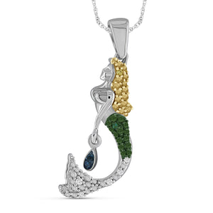 JewelonFire 1/20 Carat T.W. Multicolor Diamond Sterling Silver Mermaid Pendant