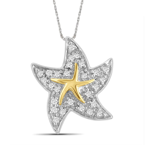 JewelonFire 1/10 Carat T.W. White Diamond Star Fish Pendant in Two-Tone Sterling Silver