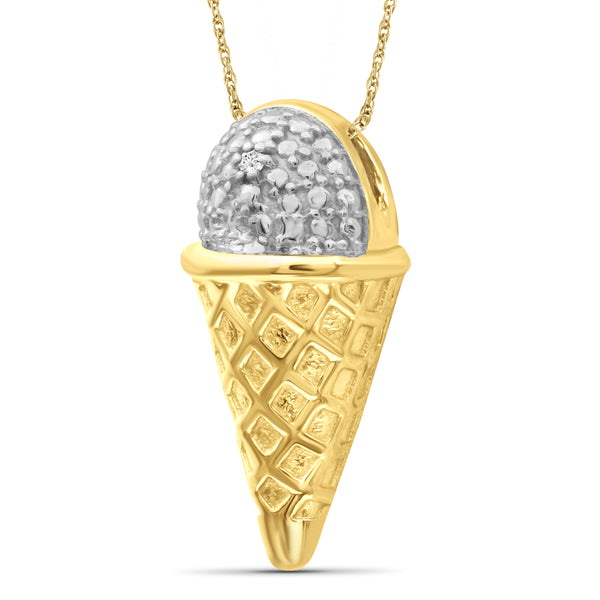 JewelonFire Accent White Diamond 14K Gold over Silver Ice-Cream Pendant
