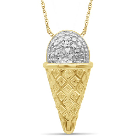 JewelonFire Accent White Diamond 14K Gold over Silver Ice-Cream Pendant