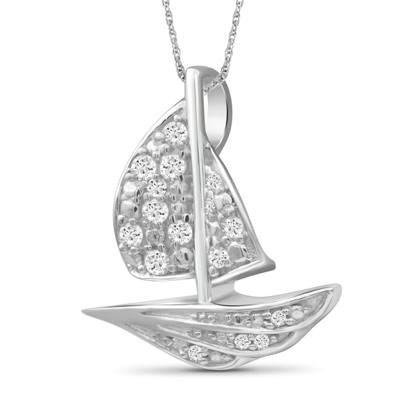 JewelonFire 1/10 Carat T.W. White Diamond Sterling Silver Boat Pendant - Assorted Colors
