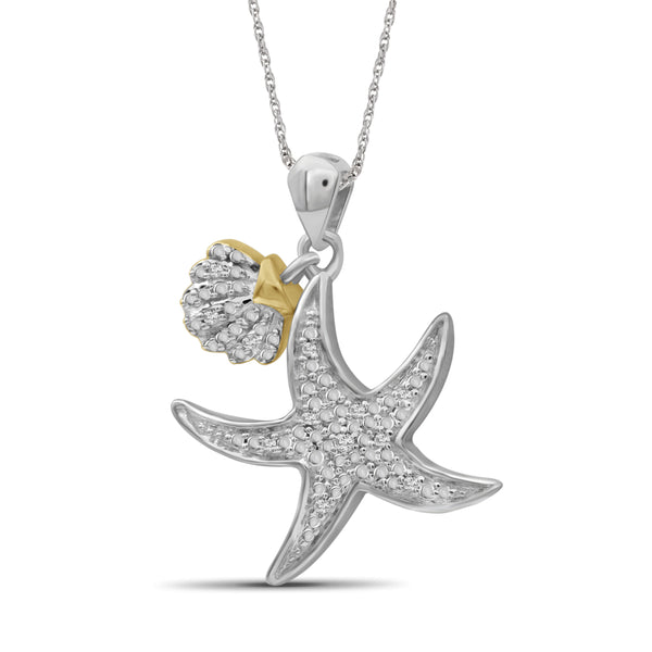 JewelonFire 1/20 Carat T.W. White Diamond Two Tone Sterling Silver Star Fish Pendant