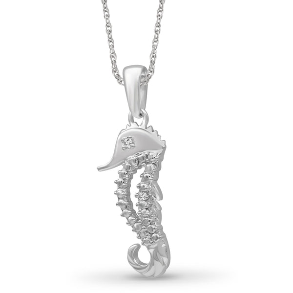 JewelonFire Accent White Diamond Sterling Silver Sea Horse Pendant - Assorted Colors