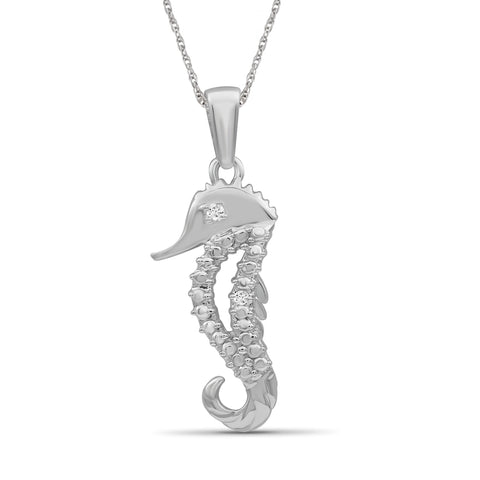 JewelonFire Accent White Diamond Sterling Silver Sea Horse Pendant - Assorted Colors