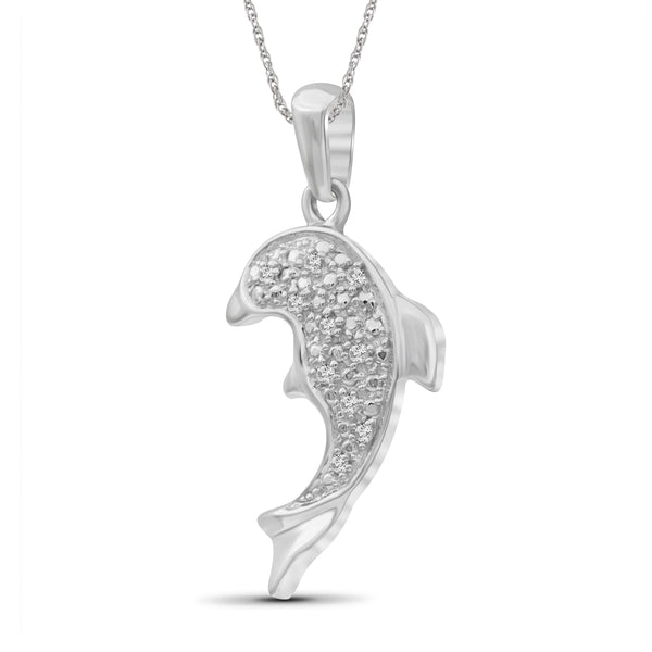 JewelonFire 1/10 Carat T.W. White Diamond Sterling Silver Dolphin Fish Pendant - Assorted Colors