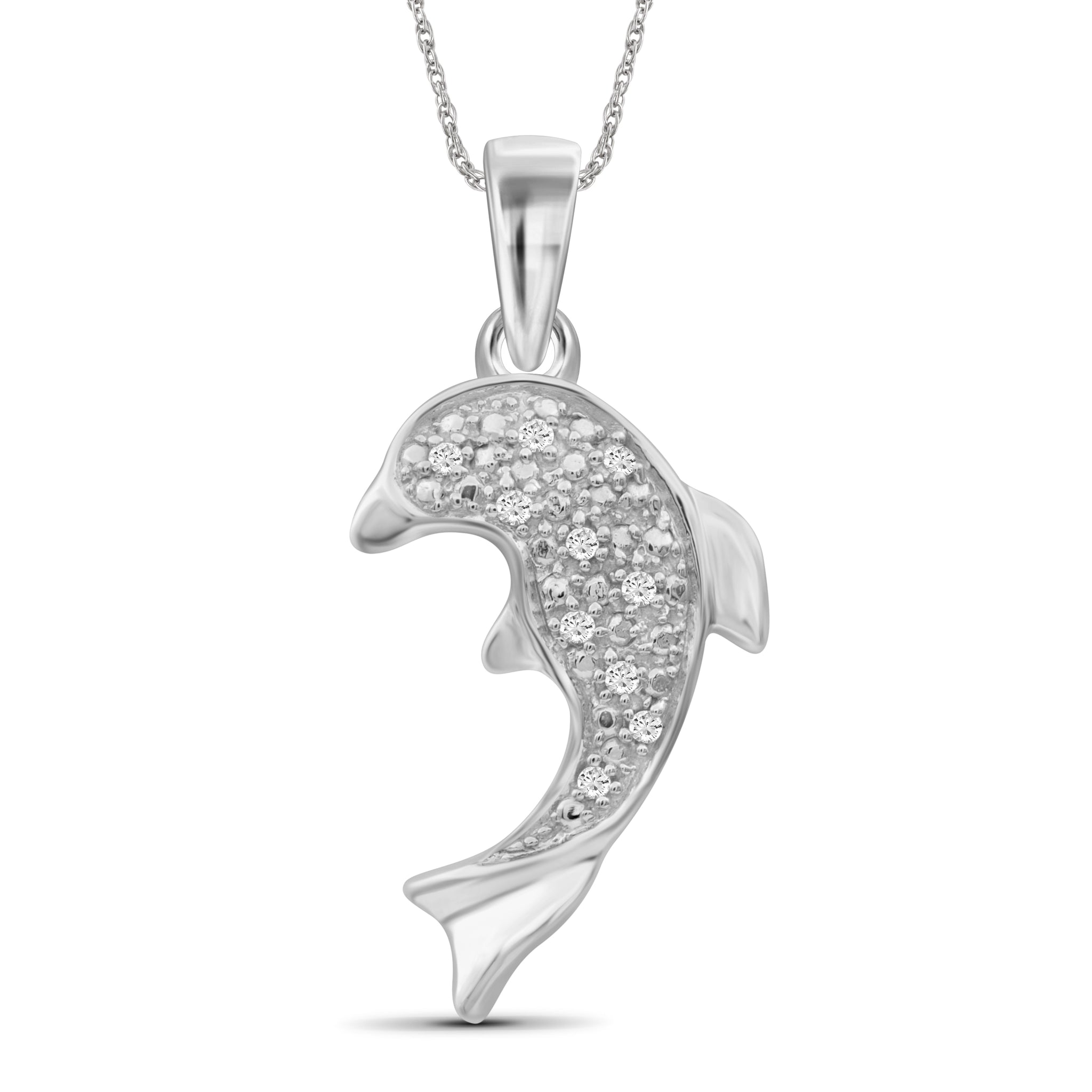 JewelonFire 1/10 Carat T.W. White Diamond Sterling Silver Dolphin Fish Pendant - Assorted Colors