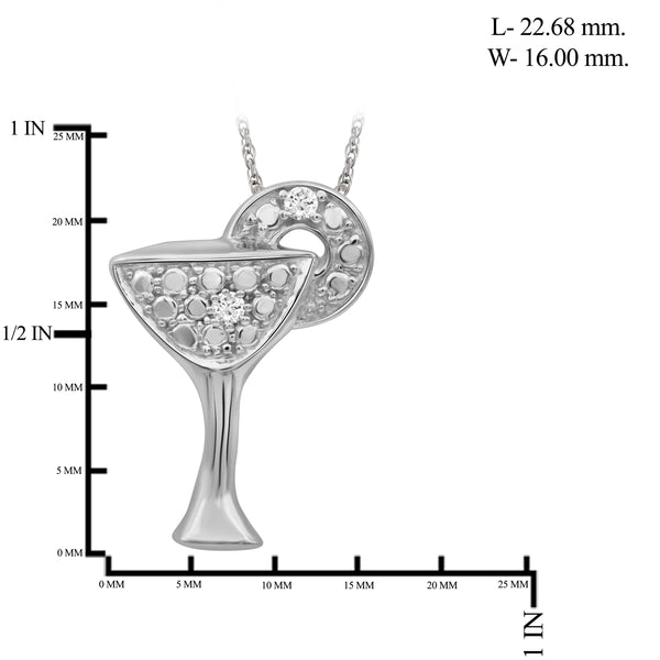 JewelonFire 1/20 Carat T.W. White Diamond Sterling Silver Martini Glass Pendant - Assorted Colors
