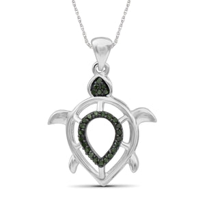JewelonFire 1/10 Ctw Green Diamond Sterling Silver Turtle Pendant