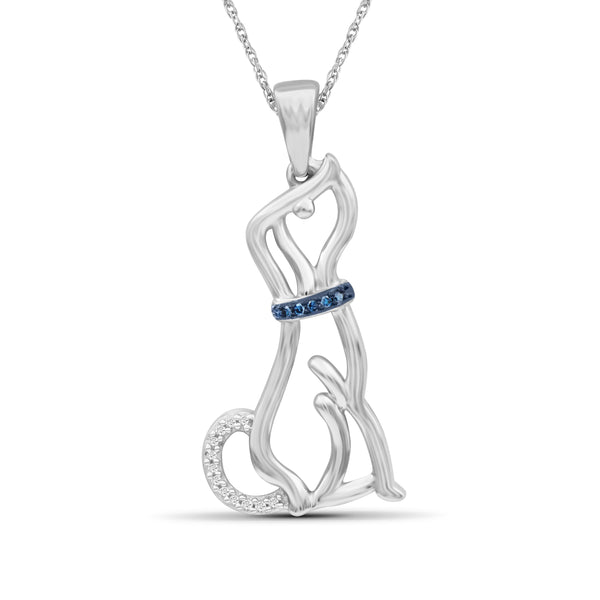 JewelonFire 1/20 Ctw Blue & White Diamond Sterling Silver Dog Pendant
