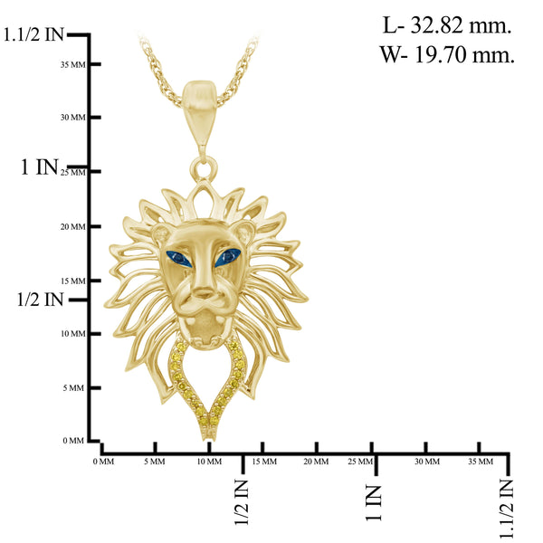 JewelonFire 1/20 Ctw Yellow & Blue Diamond 14K Gold over Silver Lion Face Pendant