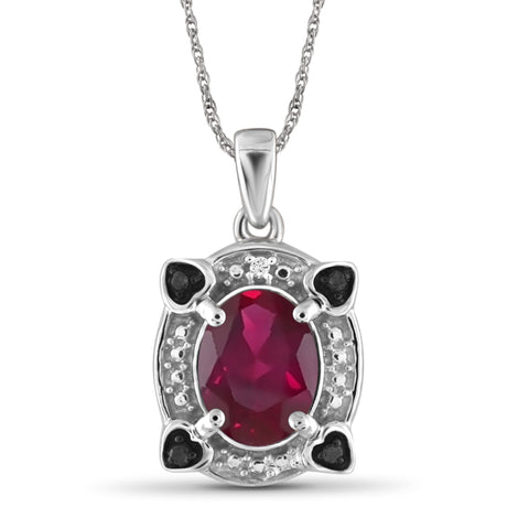JewelonFire 2.50 Carat T.G.W. Ruby And 1/20 Carat T.W. Black & White Diamond Sterling Silver Pendant - Assorted Colors