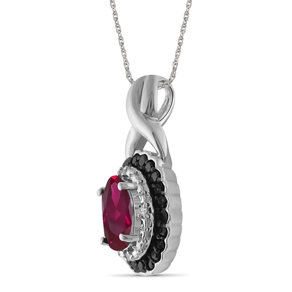 JewelonFire 0.90 Carat T.G.W. Ruby And 1/10 Carat T.W. Black & White Diamond Sterling Silver Pendant - Assorted Colors