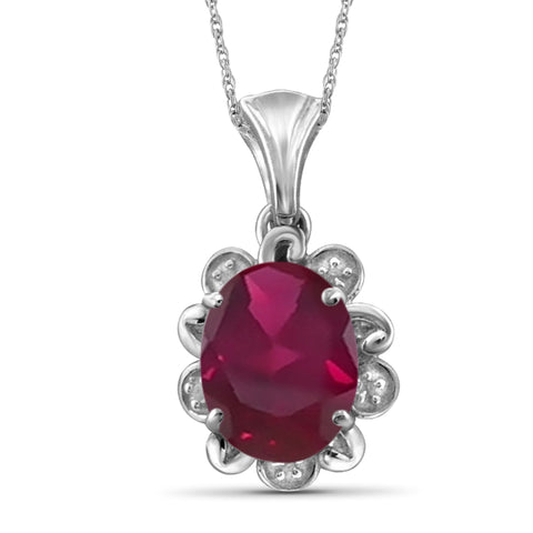 JewelonFire 2.50 Carat T.G.W. Ruby And Accent White Diamond Sterling Silver Pendant - Assorted Colors