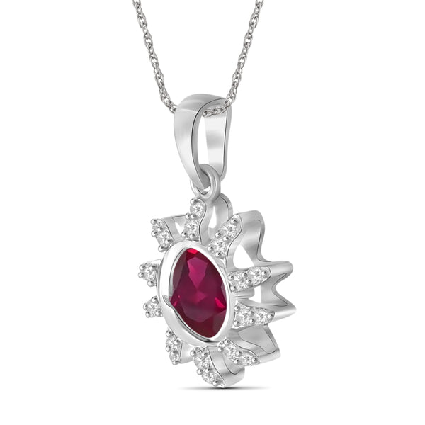 JewelonFire 1.00 Carat T.G.W. Ruby And Created White Sapphire Sterling Silver Pendant - Assorted Colors