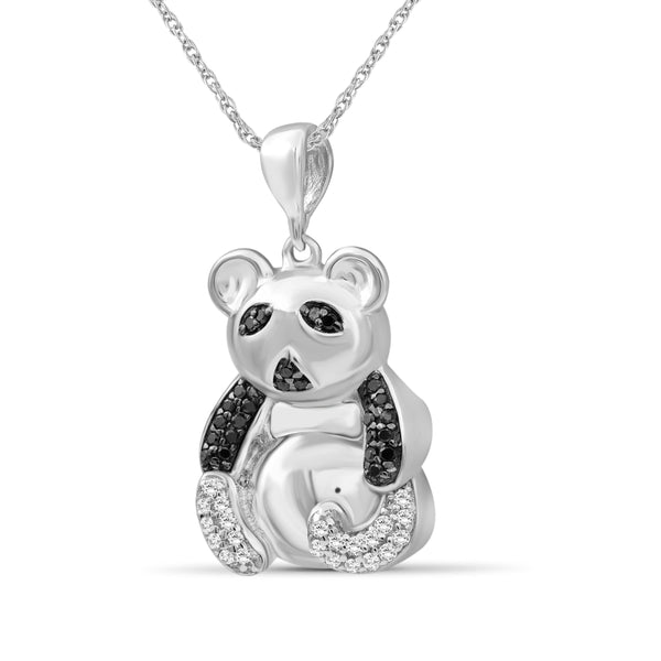 JewelonFire 1/10 Ctw Black & White Diamond Sterling Silver Bear Pendant