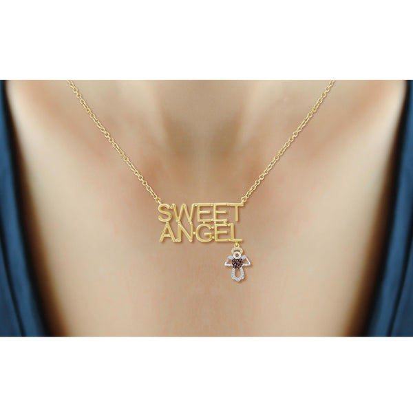 JewelonFire 1/10 Ctw Red & White Diamond "Sweet Angel" Necklace in Two-Tone Sterling Silver