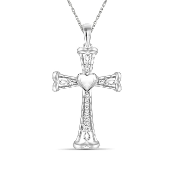 JewelonFire 1/4 Ctw White Diamond Heart Cross Pendant in Sterling Silver - Assorted Colors