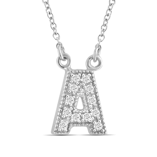 JewelonFire 1/10 Ctw White Diamonds "A to Z" Initial Necklace  in Sterling Silver - Assorted Styles
