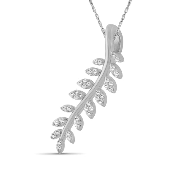 JewelonFire 1/4 Ctw White Diamond Sterling Silver Leaf Pendant - Assorted Colors