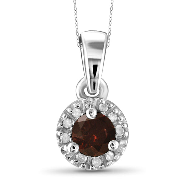 JewelonFire 1/4 Carat T.W. Red And White Diamond Sterling Silver Halo Pendant