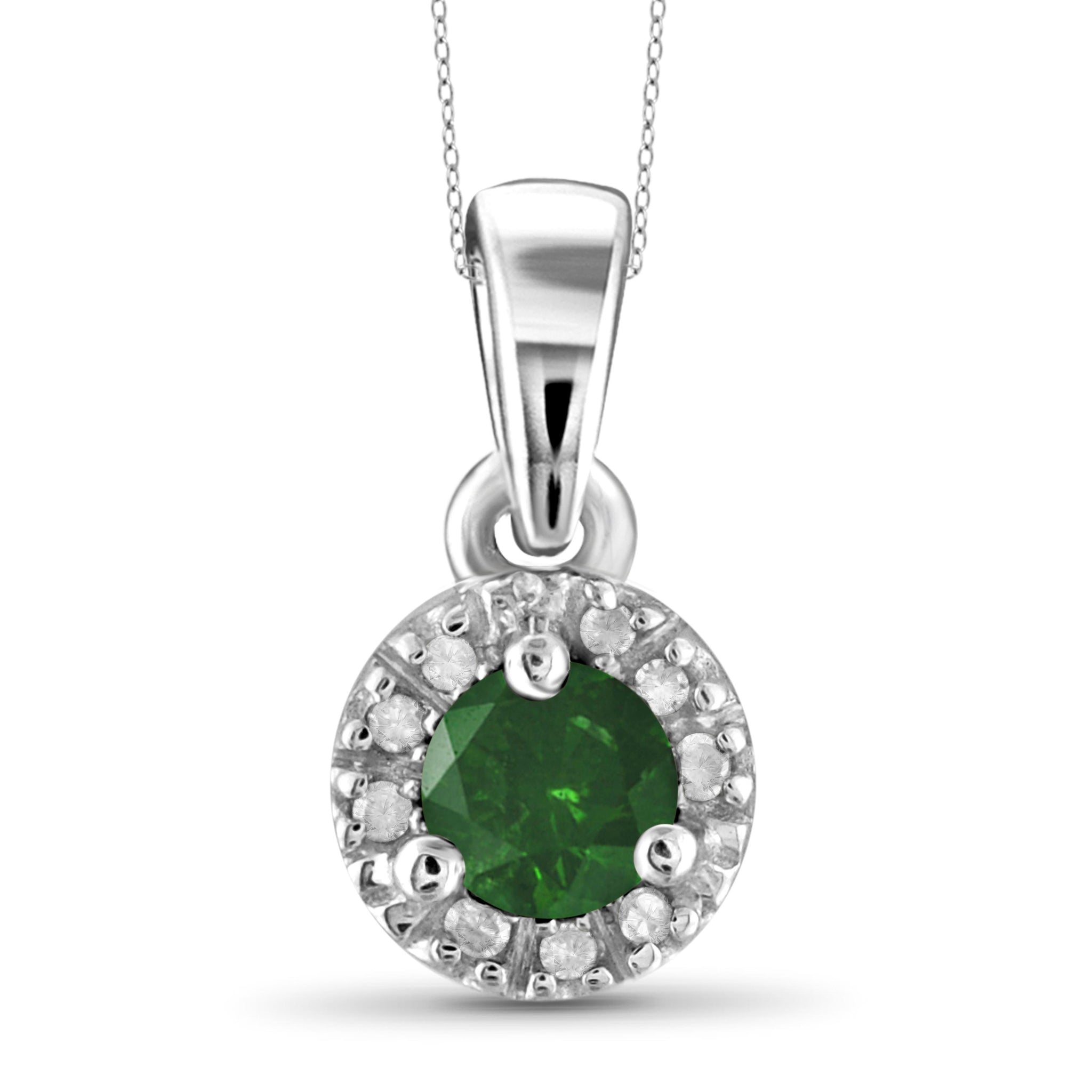 JewelonFire 1/4 Carat T.W. Green And White Diamond Sterling Silver Halo Pendant