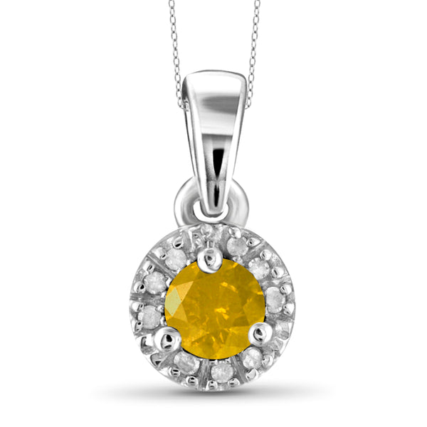 JewelonFire 1/4 Carat T.W. Yellow And White Diamond Sterling Silver Halo Pendant