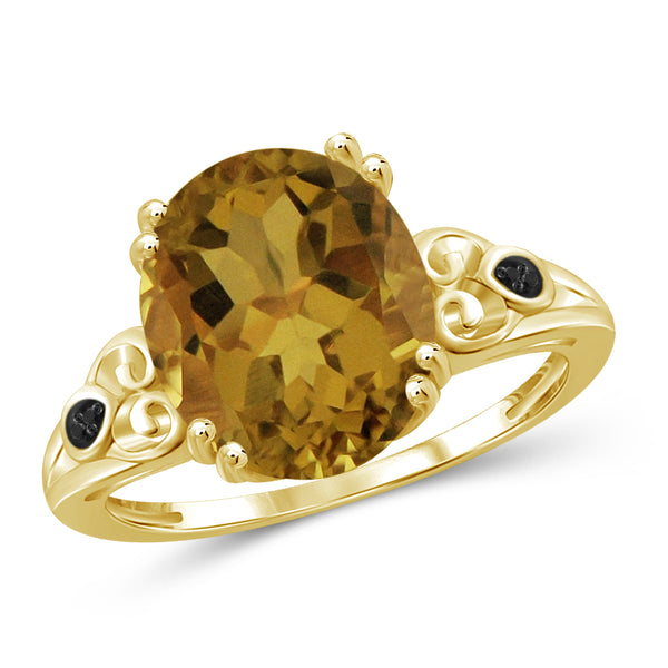 JewelonFire 1 1/2 Carat T.G.W. Whiskey And Black Diamond Accent 14kt Gold Over Silver Fashion Ring