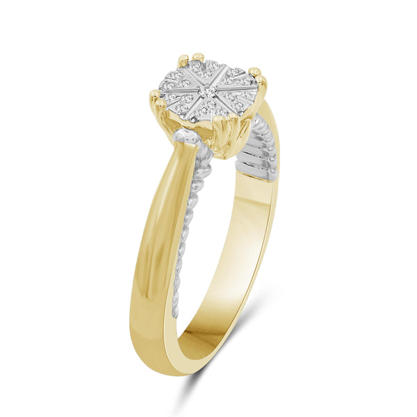JewelonFire 1/10 Carat T.W. White Diamond Two Tone Silver Flower Ring
