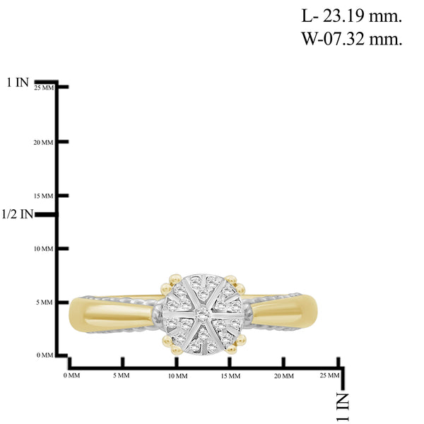 JewelonFire 1/10 Carat T.W. White Diamond Two Tone Silver Flower Ring