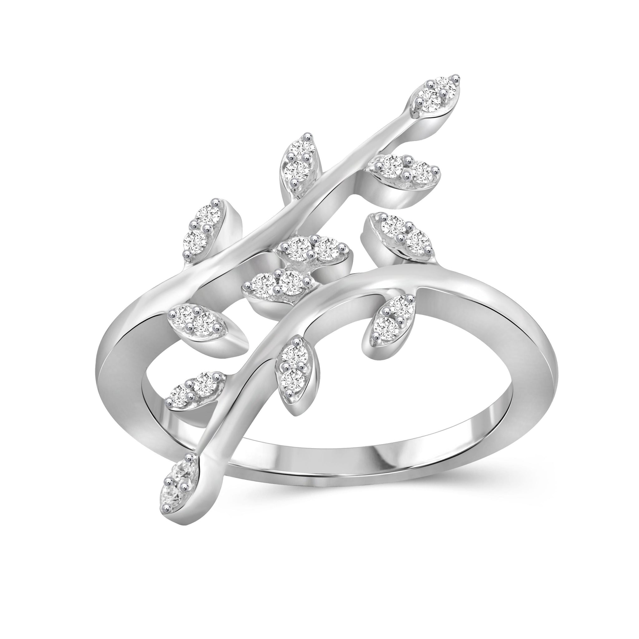 JewelonFire 1/4 Carat T.W. White Diamond Sterling Silver Leaf Ring - Assorted Colors