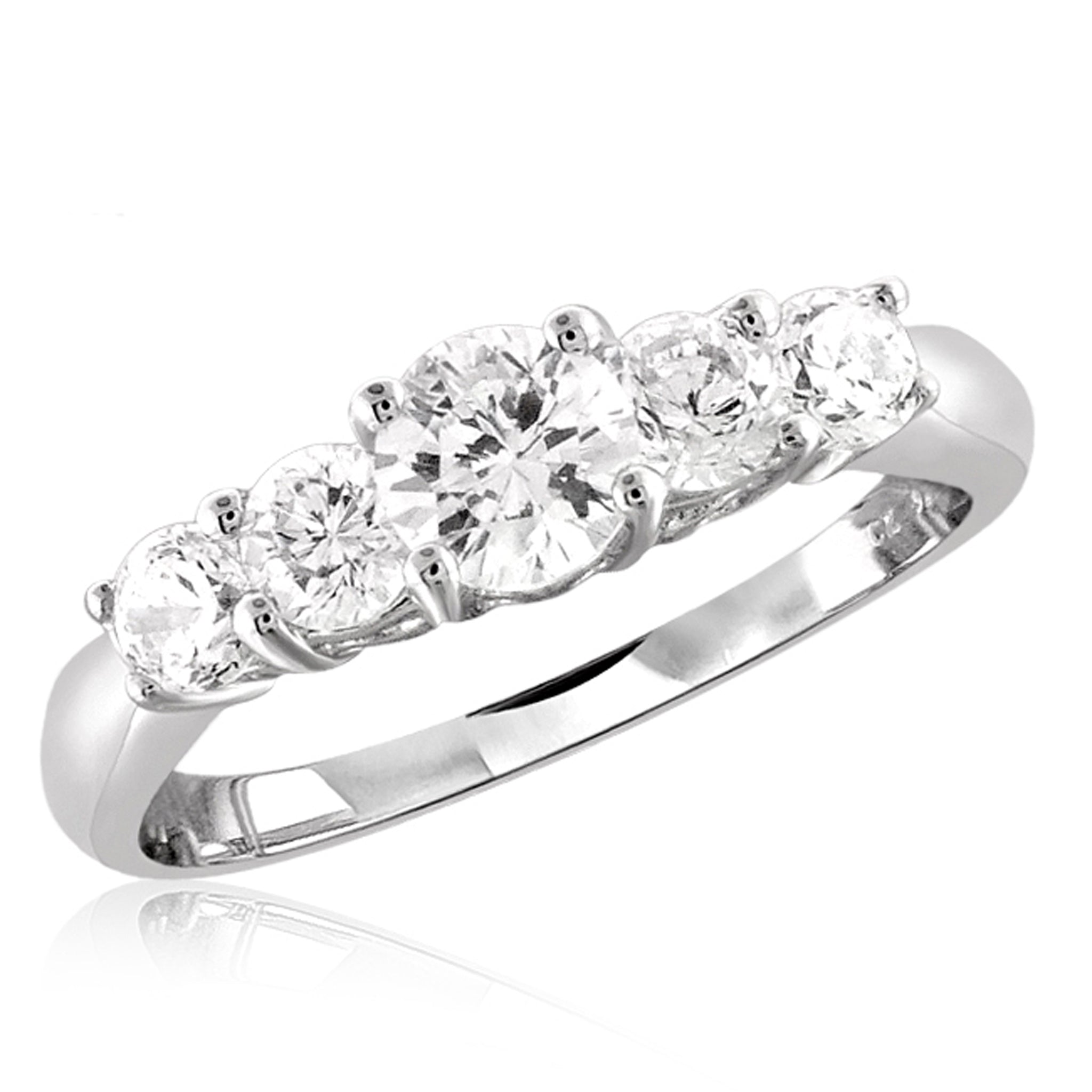White Cubic Zirconia (AAA) Sterling Silver 5 Stone Ring