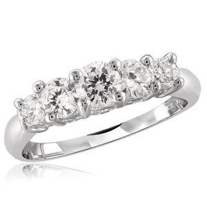 White Cubic Zirconia (AAA) Sterling Silver 5 Stone Ring
