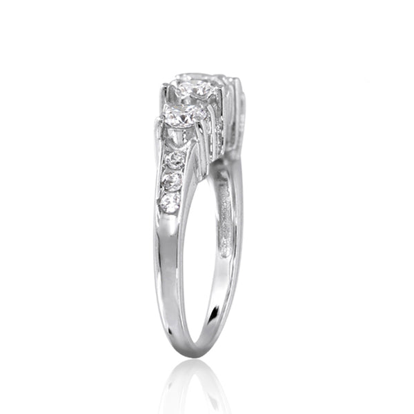 White Cubic Zirconia (AAA) Sterling Silver 3 Stone Ring