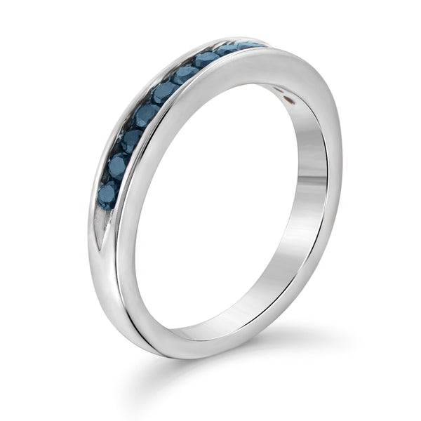 JewelonFire 1/4 Carat T.W. Blue Diamond Sterling Silver Band Ring