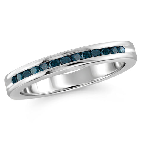 JewelonFire 1/4 Carat T.W. Blue Diamond Sterling Silver Band Ring