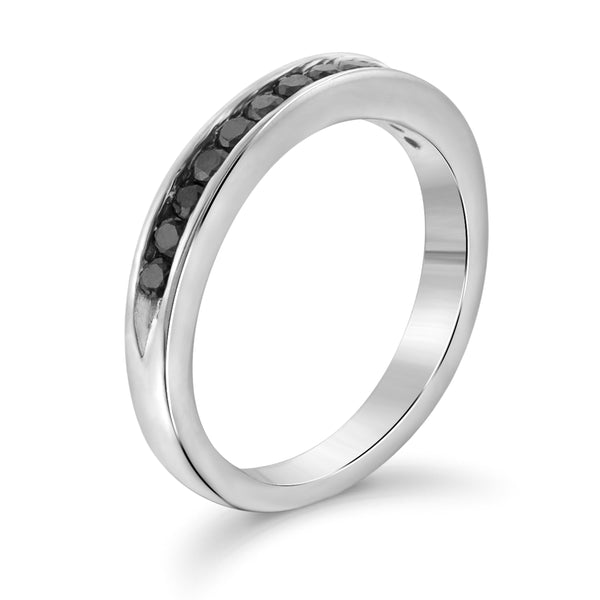 JewelonFire 1/4 Carat T.W. Black Diamond Sterling Silver Band Ring